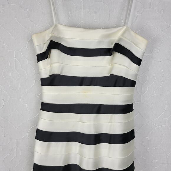 BCBG Maxazria Dress 2 Black Ivory Striped Classic A-Line Minimalist - Picture 3 of 15